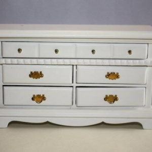 White timber 5 drawer dresser